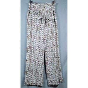 Rewash Brand Women Wide Leg Pants Paperbag Waist Tie Belt Geometric Print small
